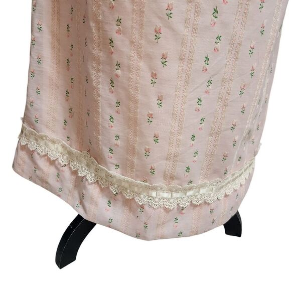 Vintage Handmade Nightgown Dress S Pink Floral Stripe Half Zip Lace Trim - Picture 14 of 15